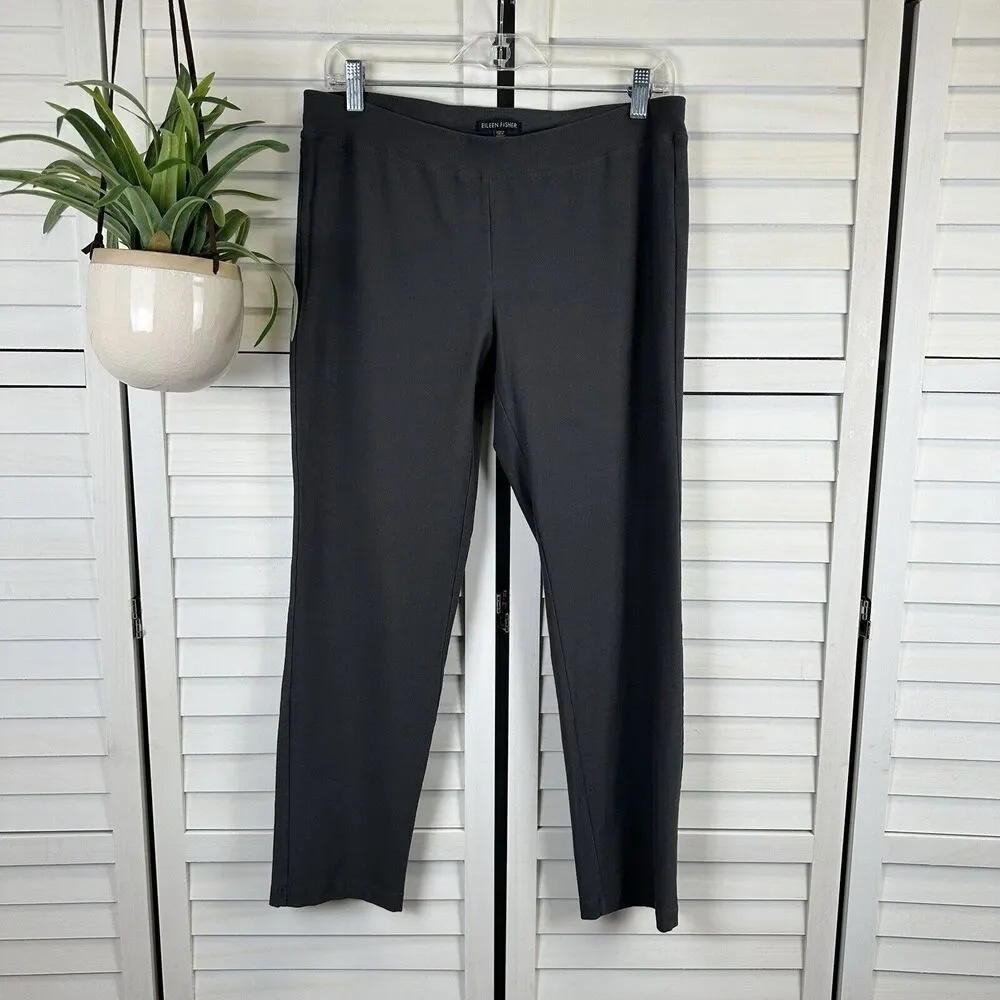 Elieen Fisher Gray Washable Stretch Crepe Pants Slim‎ Fit Ankle Pull On Size M